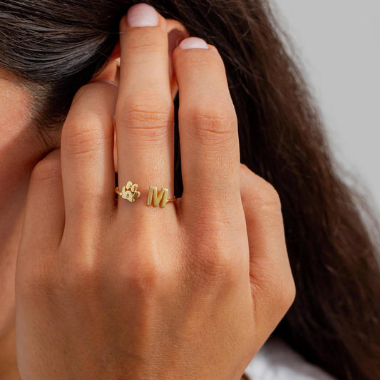 Custom Pet Initial Ring - Gold / 1 Paw & 1 Letter