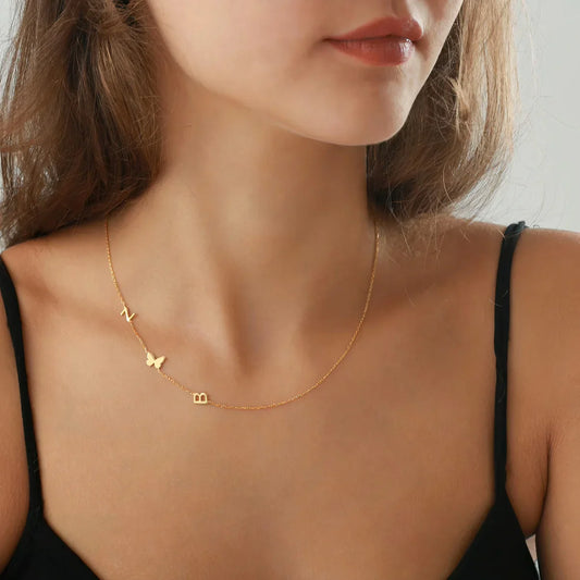 Custom Sideways Initial Necklace - Gold / 2