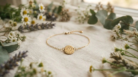 Gold family bracelet with multiple initials in heart shape — adoption anniversary family day jewelry