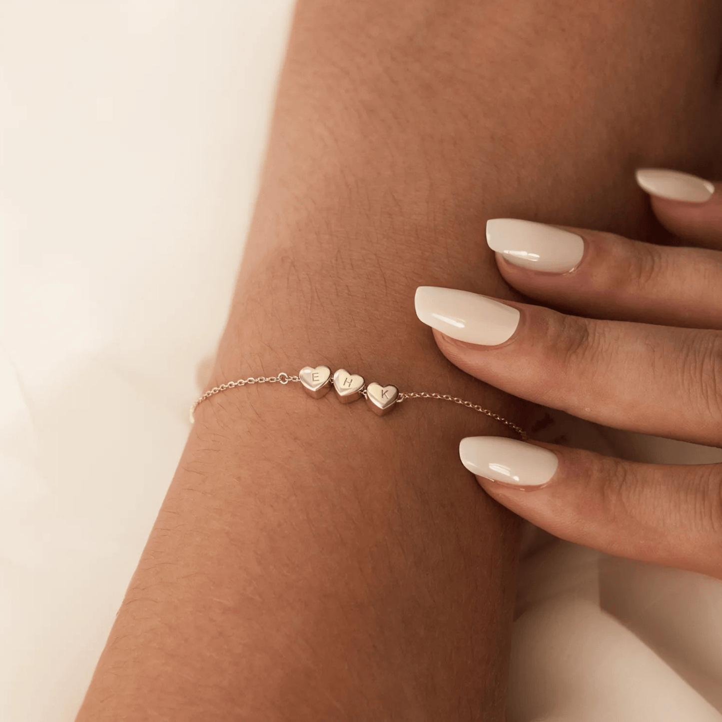 Custom Heart Initial Bracelet - Rose Gold / 8