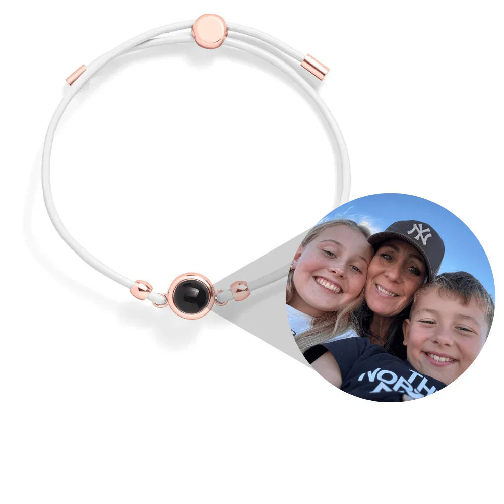 Custom Leather Photo Bracelet - White/Rosegold