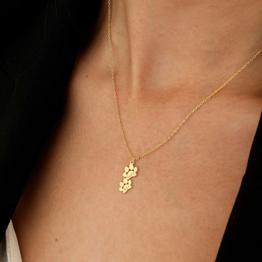 Custom Paw Name Necklace - Gold / 2