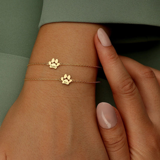 Custom Paw Name Bracelet - Gold / 2