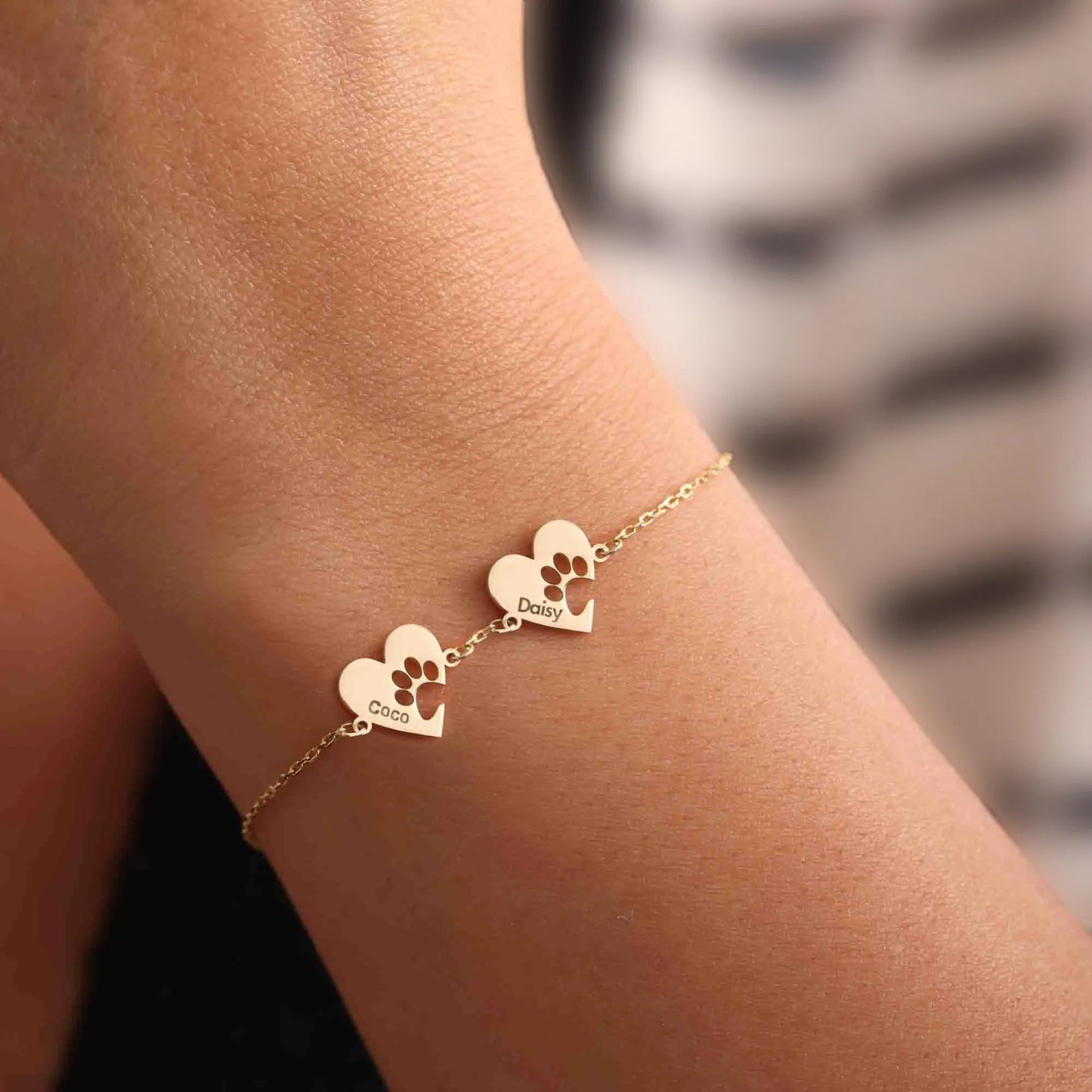 Custom Paw & Heart Name Bracelet - Gold / 5