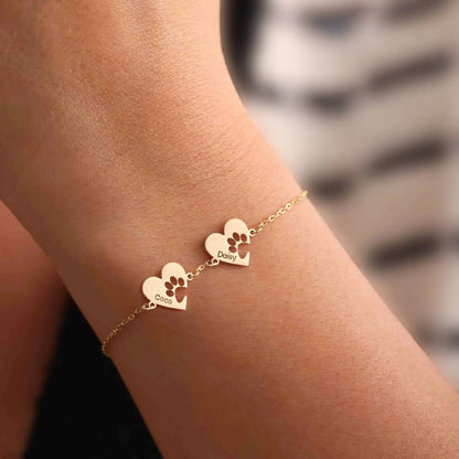 Custom Paw & Heart Name Bracelet - Gold / 5