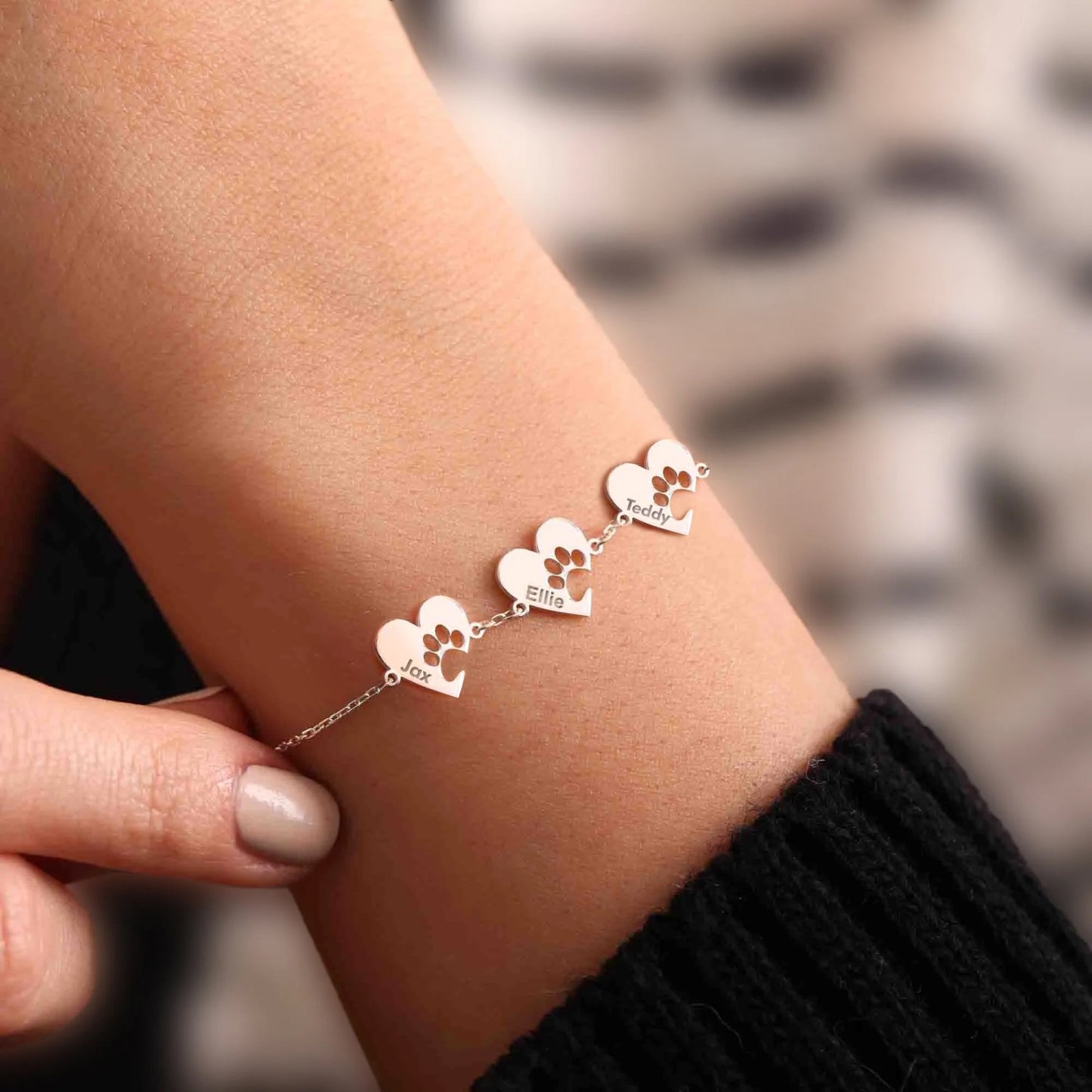 Custom Paw & Heart Name Bracelet - Silver / 1