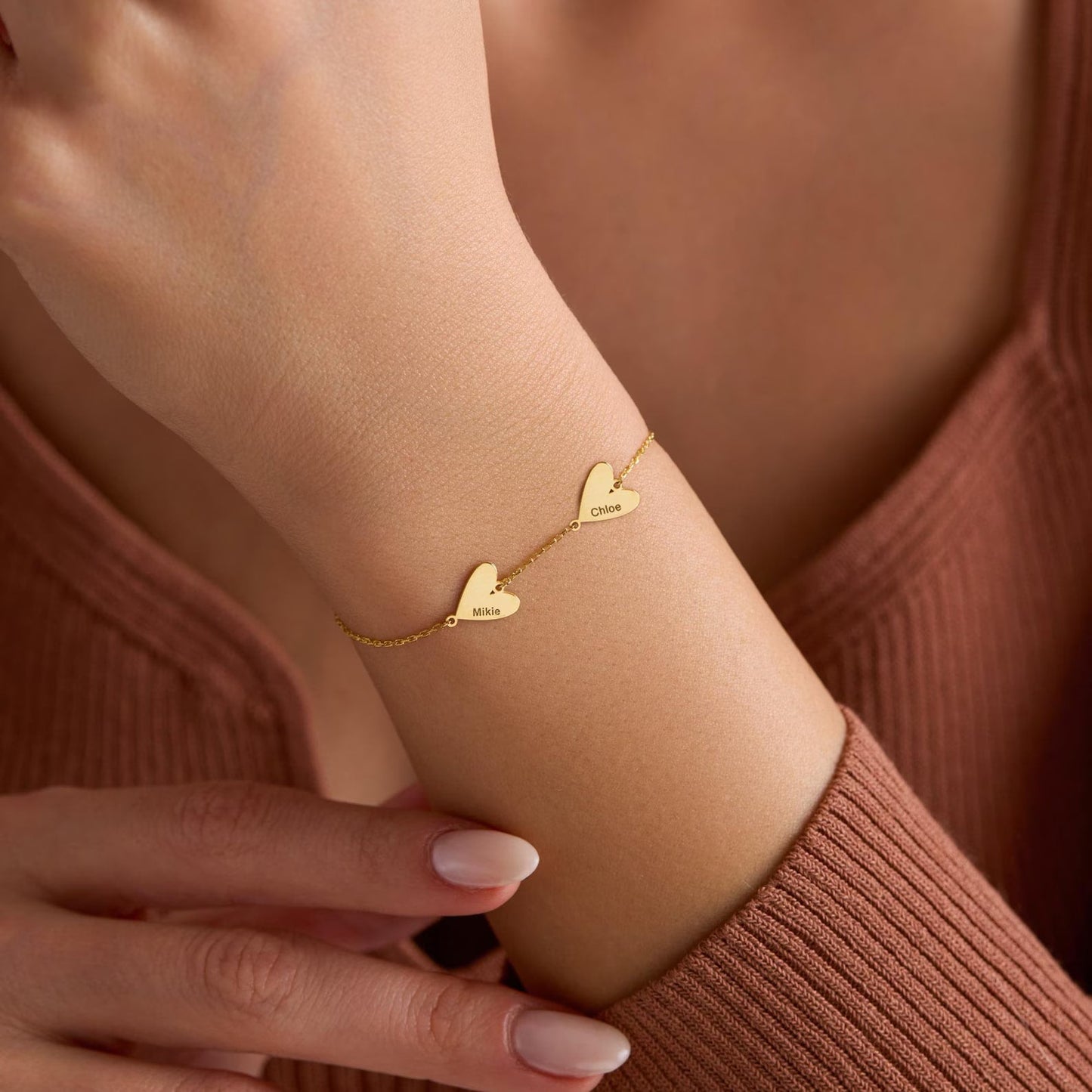 Custom Engraved Heart Bracelet - Rose Gold / 6