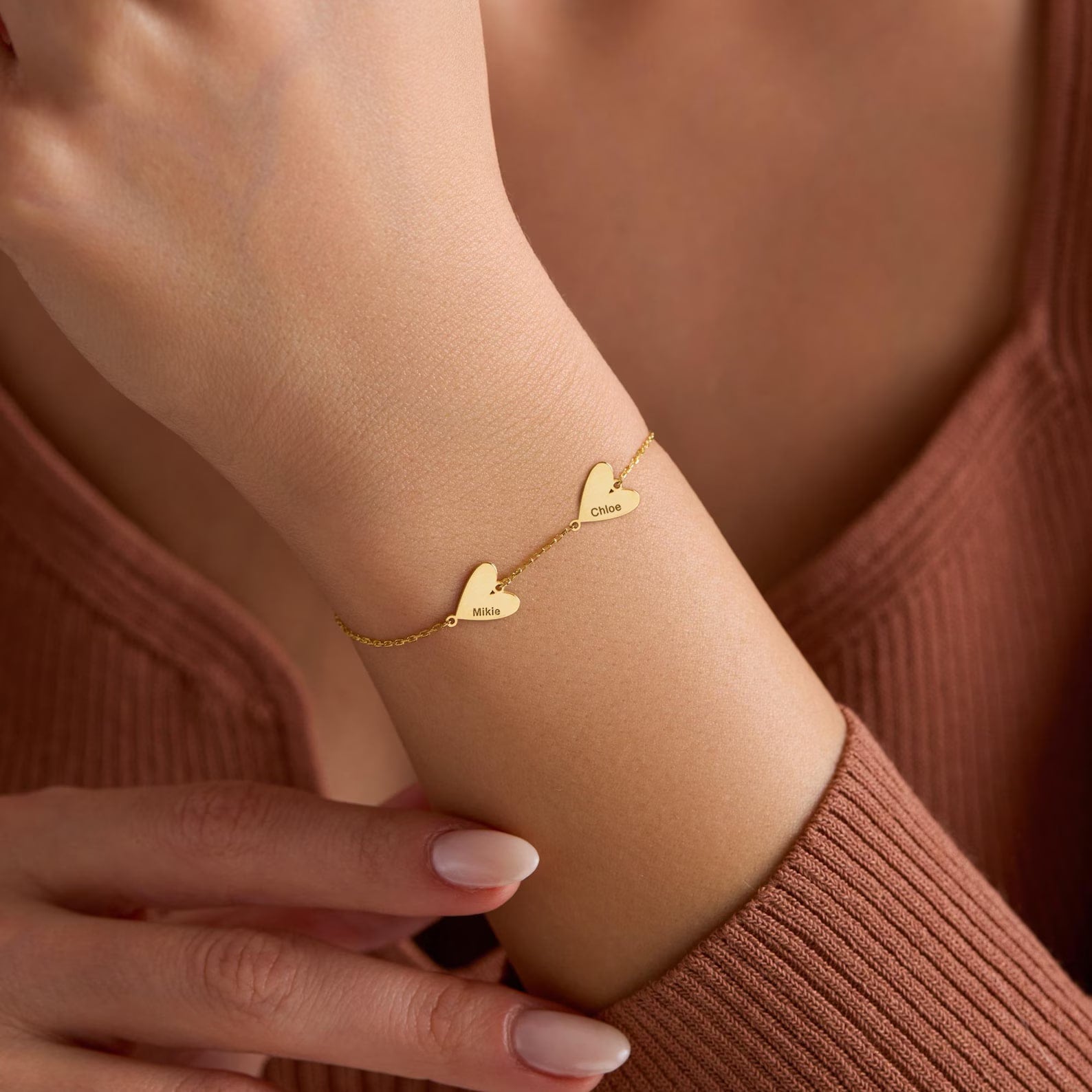 Custom Engraved Heart Bracelet - Rose Gold / 6