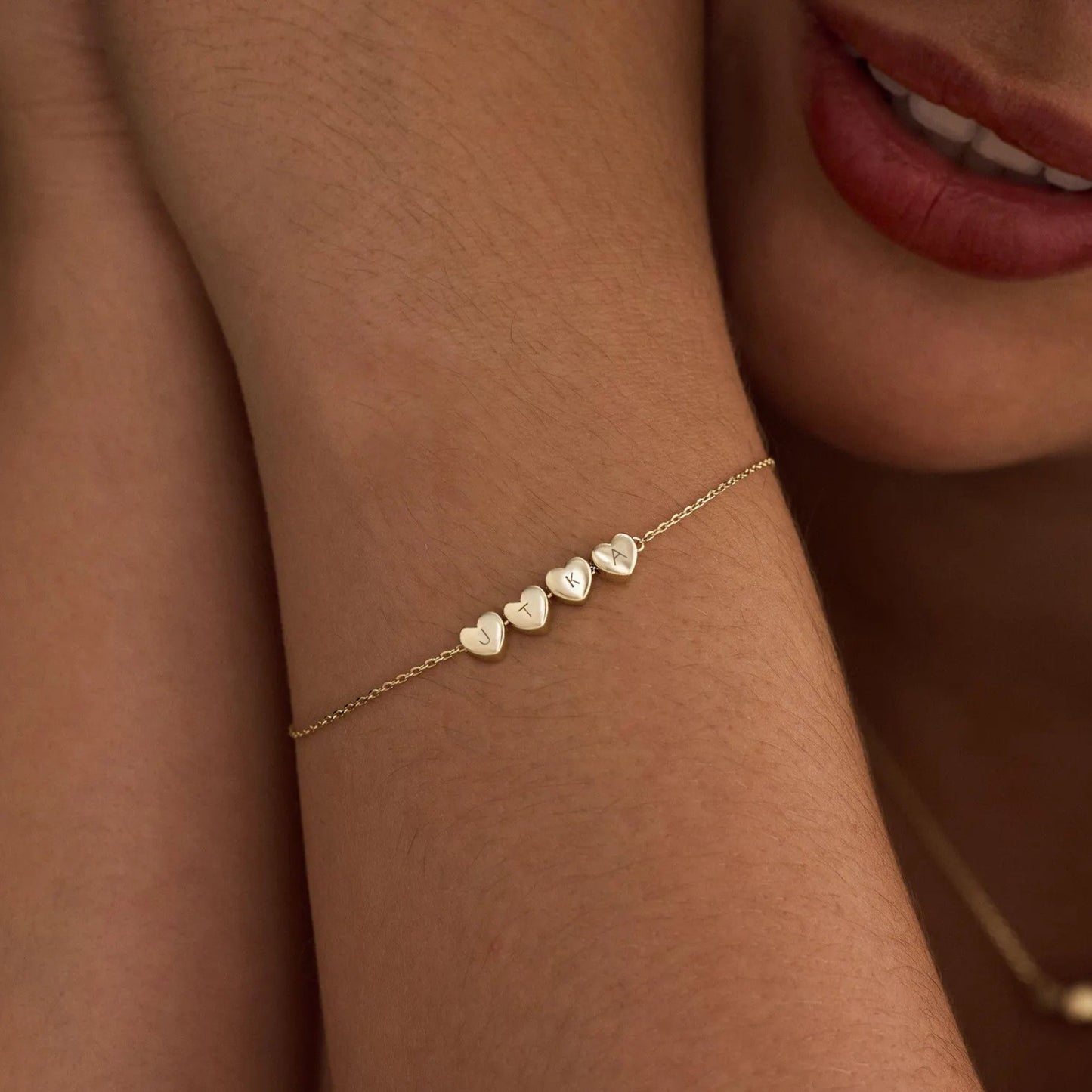 Custom Heart Initial Bracelet - Gold / 4