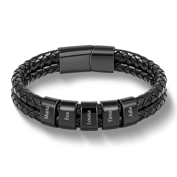 Leather Bracelet with Engraved Beads - M - Standard Size (21cm) / 4 [+€9]
