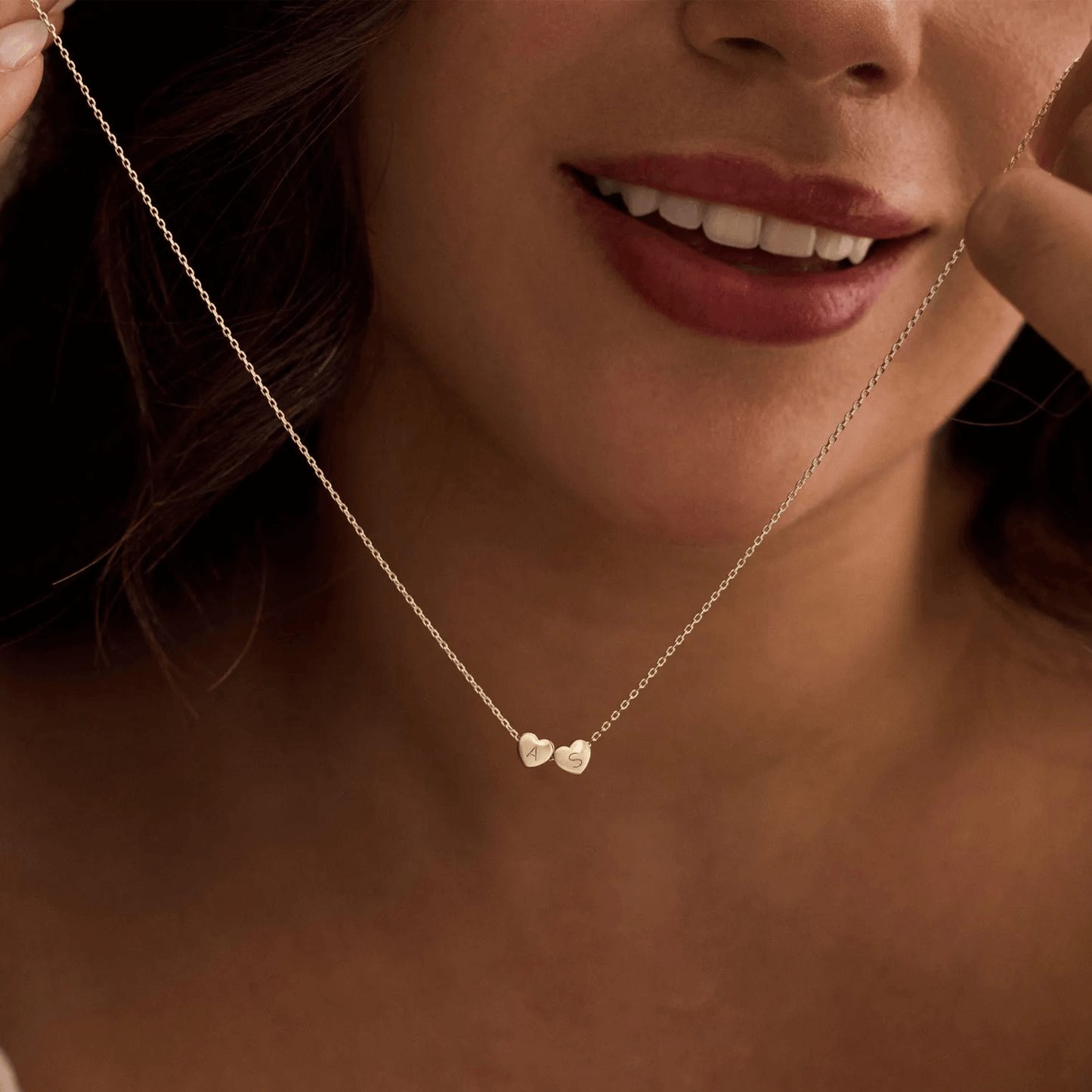 Custom Heart Initial Necklace - Gold / 2