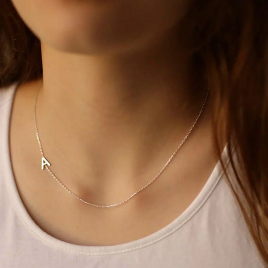Custom Sideways Initial Necklace - Gold / 4
