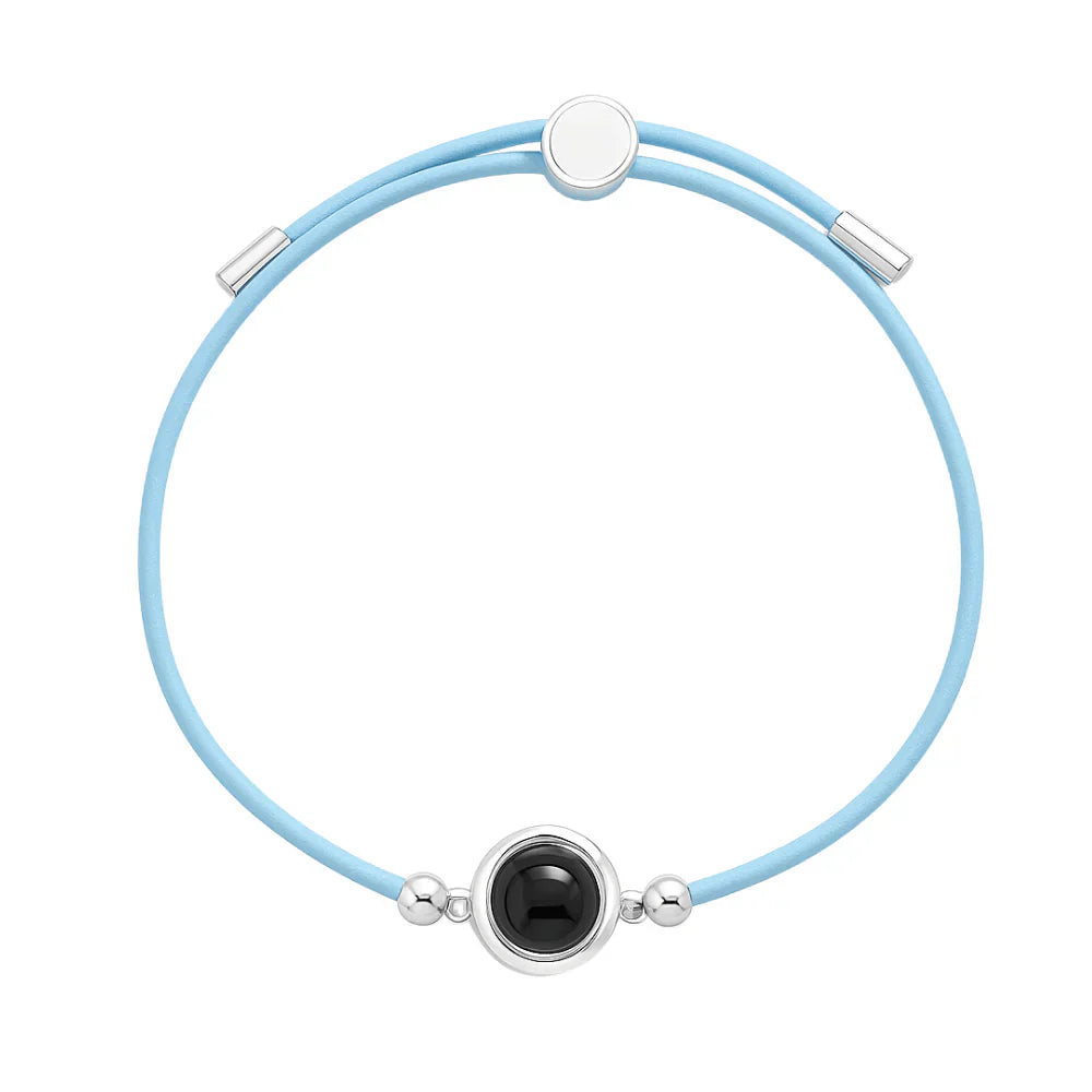 Custom Leather Photo Bracelet - Blue/Silver