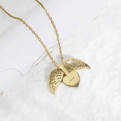 Custom Angel Photo Locket Necklace - Rose Gold