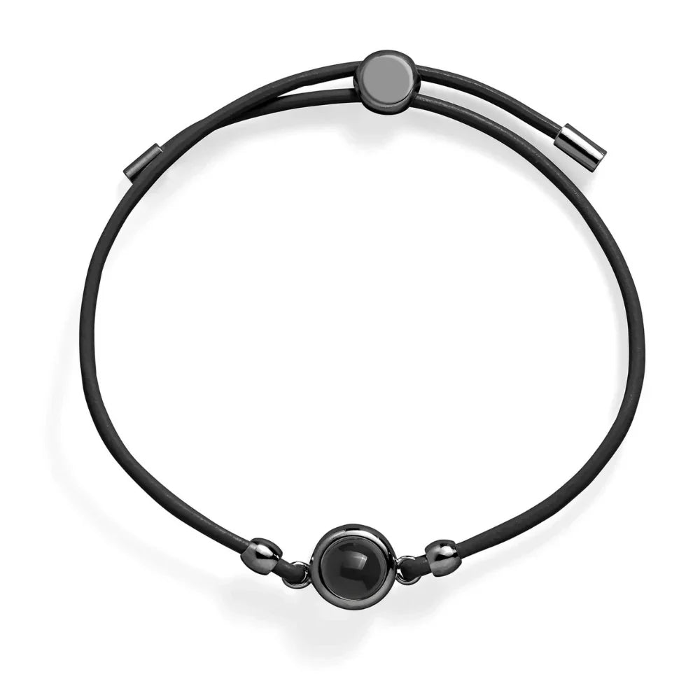 Custom Leather Photo Bracelet - Black/Black