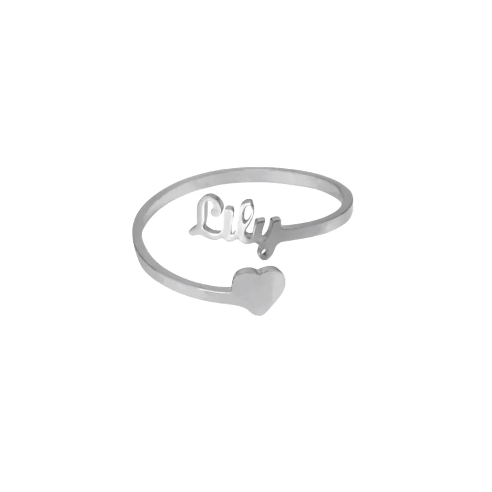 Custom Name Ring - 1 name and heart / Silver
