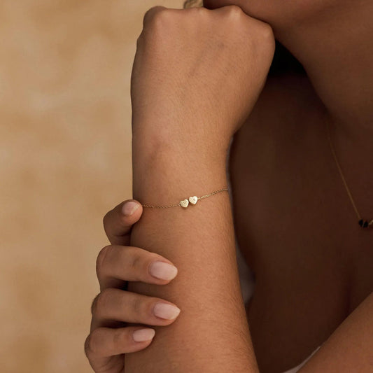 Custom Heart Initial Bracelet - Gold / 2