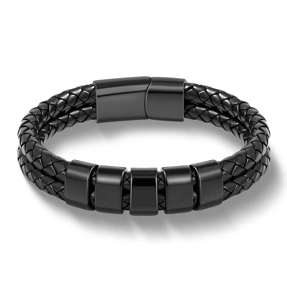 Leather Bracelet with Engraved Beads - M - Standard Size (21cm) / 3 [+€6]