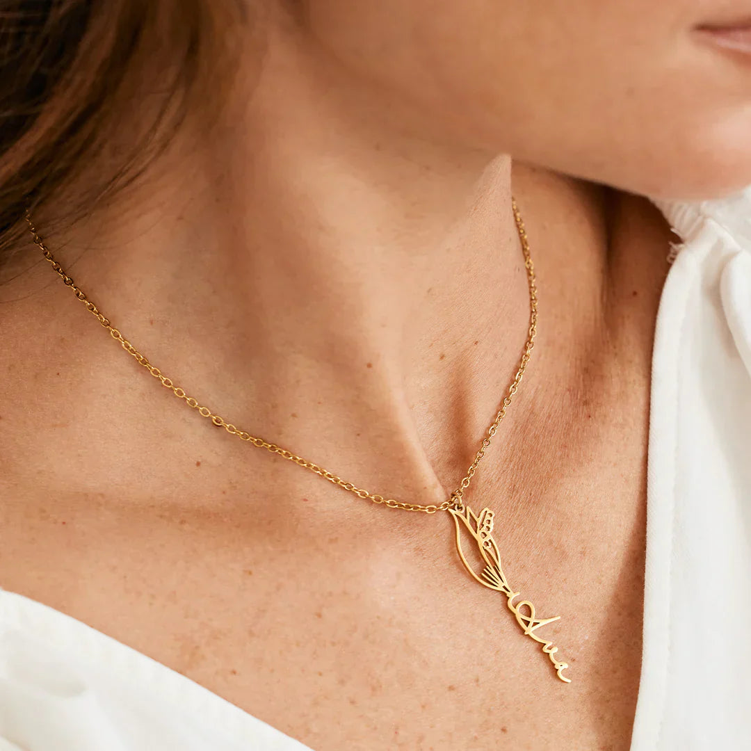 Custom Birth Flower Name Necklace - Image 7