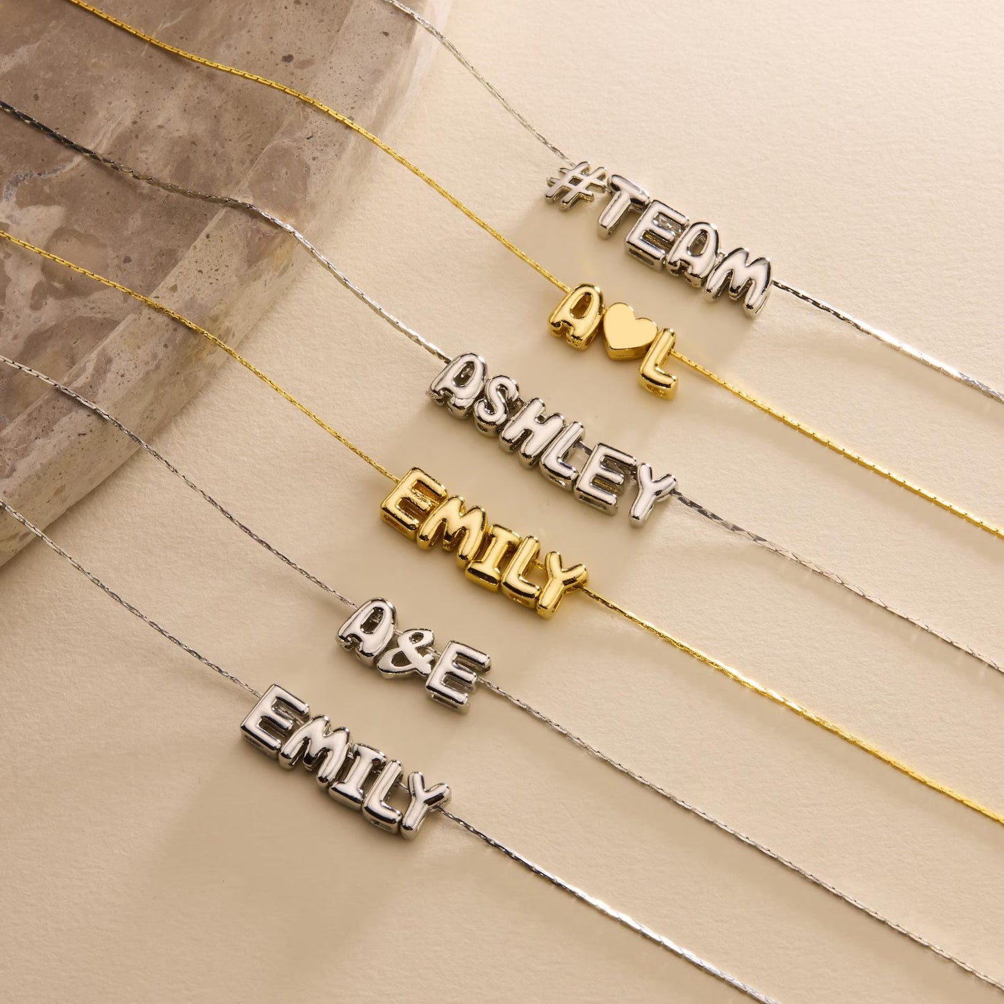 Tiny Balloon Letter Name Necklace ByHeartJewelry