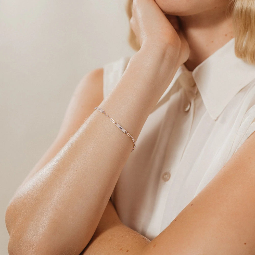 Custom Name Bar Bracelet - Silver / 2