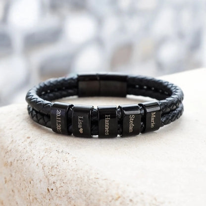 Leather Bracelet with Engraved Beads - L (23cm) / 2 [+€3]