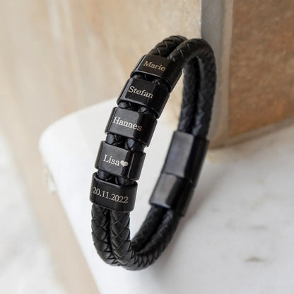 Leather Bracelet with Engraved Beads - M - Standard Size (21cm) / 6 [+€15]