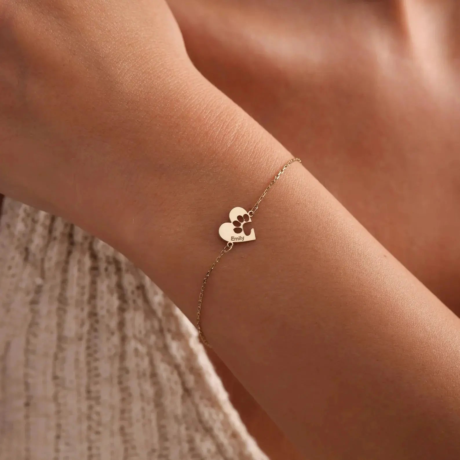 Custom Paw & Heart Name Bracelet ByHeartJewelry