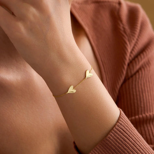 Custom Engraved Heart Bracelet - Gold / 2