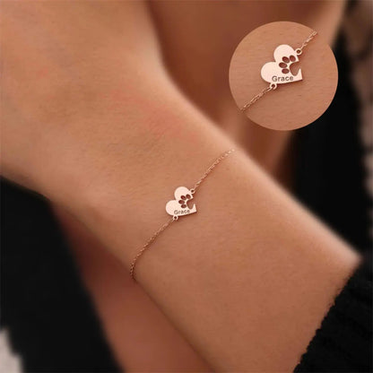 Custom Paw & Heart Name Bracelet ByHeartJewelry
