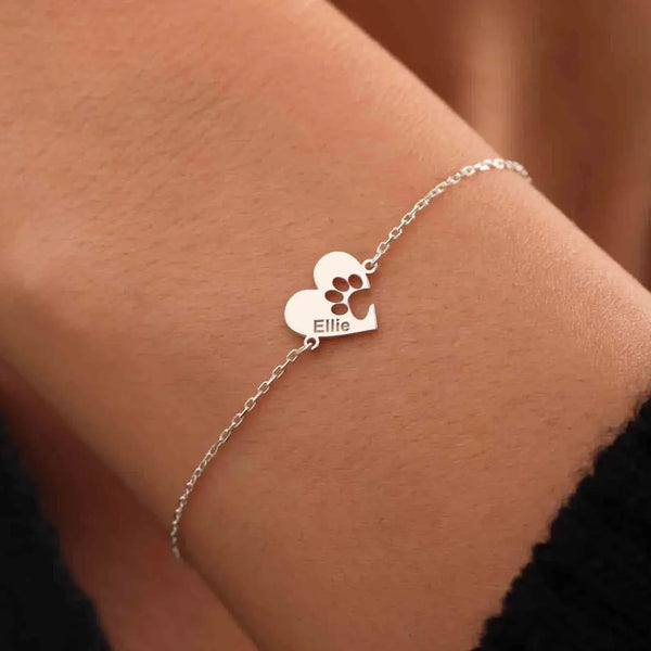 Custom Paw & Heart Name Bracelet - Gold / 3