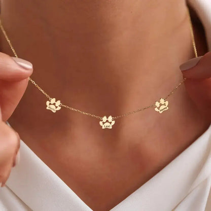 Колие с лапички и име – отделни лапички - Сребро / 1