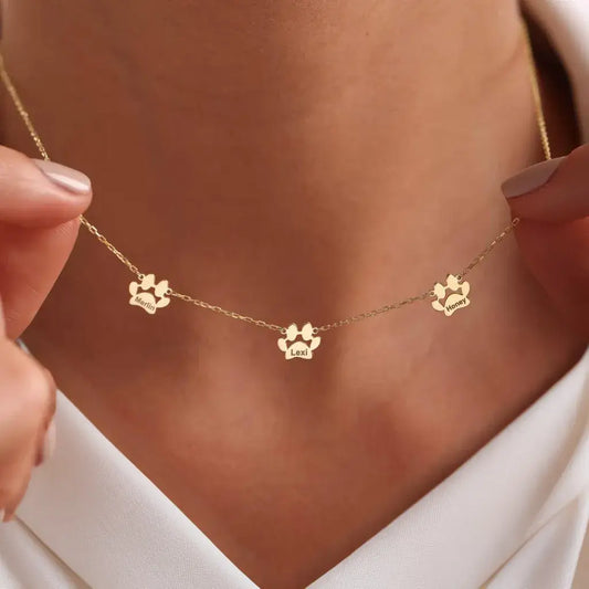 Custom Paw Name Necklace – Separate Paws - Silver / 1