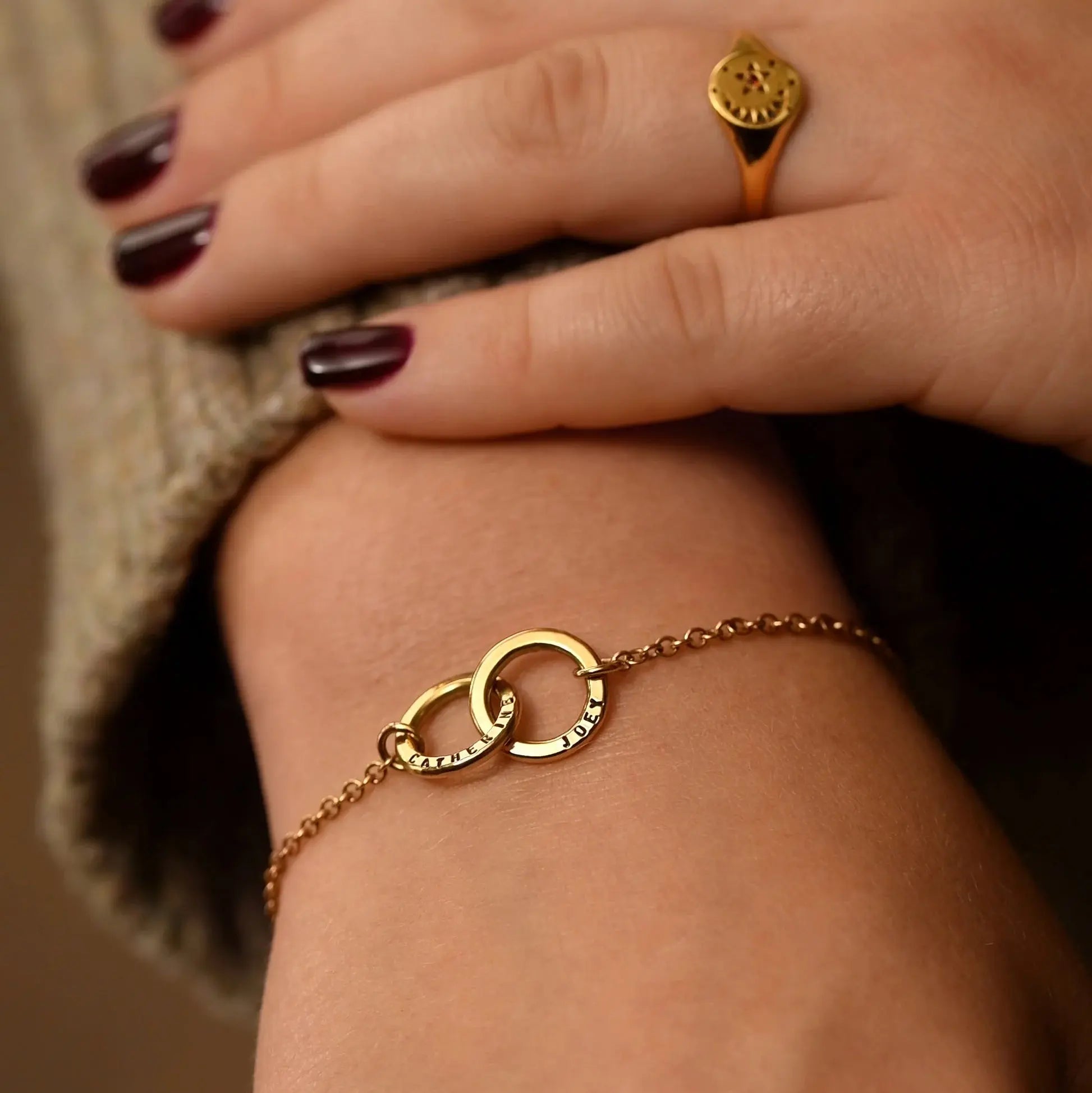 Custom Ring Name Bracelet - Rose Gold / 7